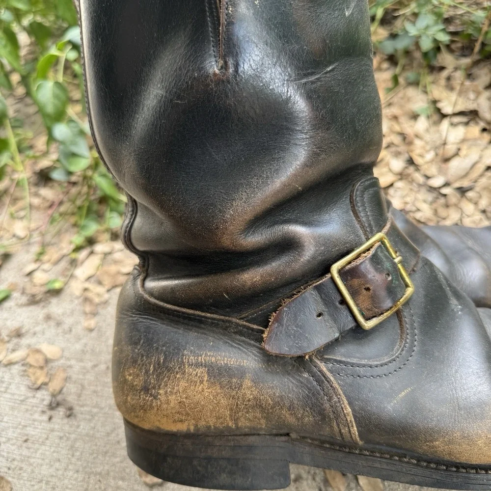 Vintage Hy-Test Engineer Boots 10.5 Biker Black Leather Brass Hardware 50s 60s